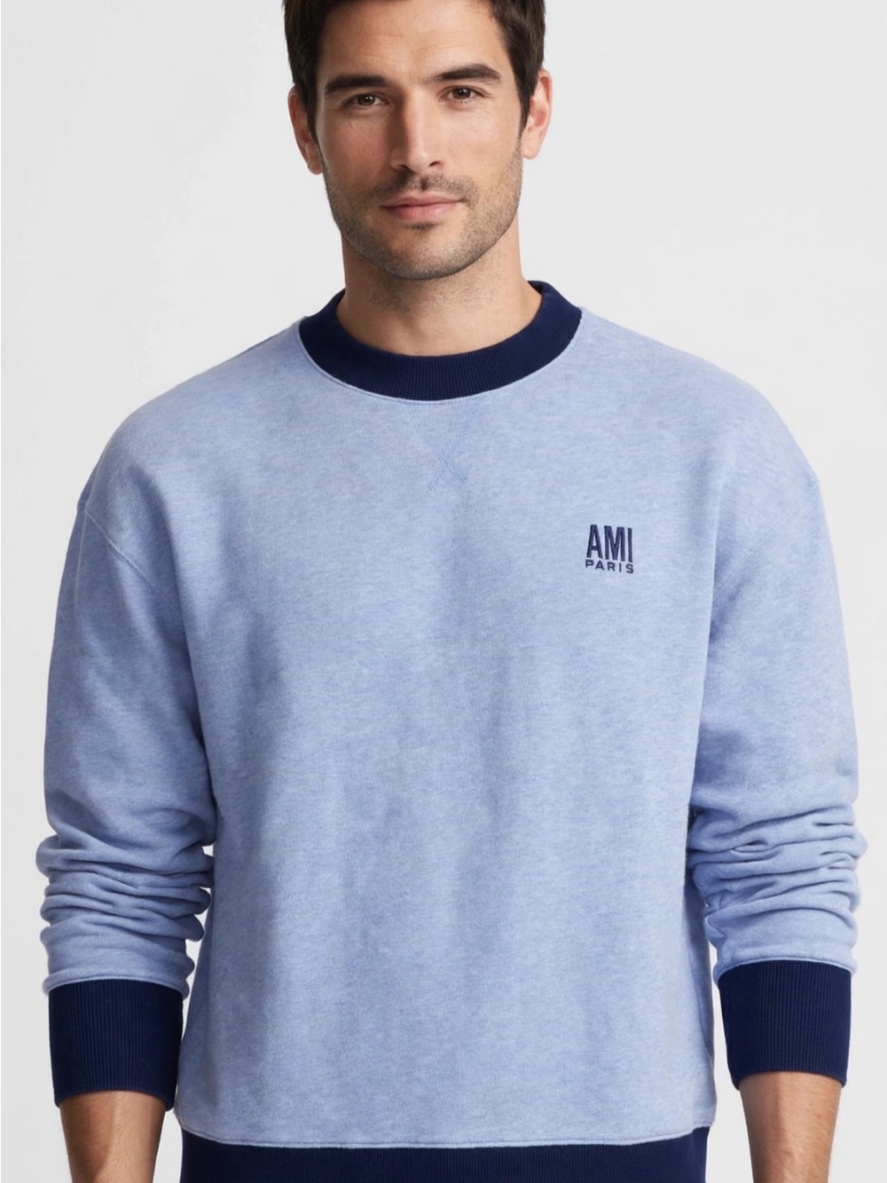 AMI Paris Heather Blue Embroidered Logo Sweatshirt